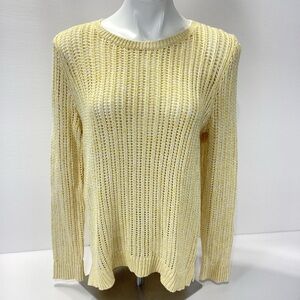 Talbots Yellow Open Knit Sweater Keyhole Knit Medium